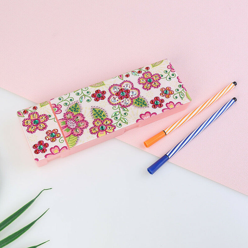 DIY Flower Special Shaped Diamond Painting 2 Grids Pencil Case Storage Box