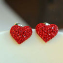 Crystal Red Heart Stud Earrings Jewellery for Women Fashion Wedding Earrings