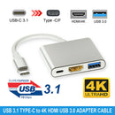 Type C USB 3.1 to USB-C HDMI 4K USB 3.0 Adapter Cable 3-in-1 Hub For Macbook Pro