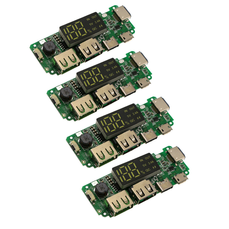 4x Charger Module with LED Display, Charging Boards, Dual USB 5V 2.4A with