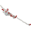 Women Lady Jewelry Beads Round Flowers Bracelet Watch Christmas Gift, red Q5C5