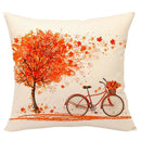 Happy Autumn Tree Maple Leaf Bicycle Pillow Case Cover Decorative18x18inchs