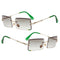2Pack Stylish Rectangle Cut Rimless Sunglasses Tinted Lens Eyewear Shades Green