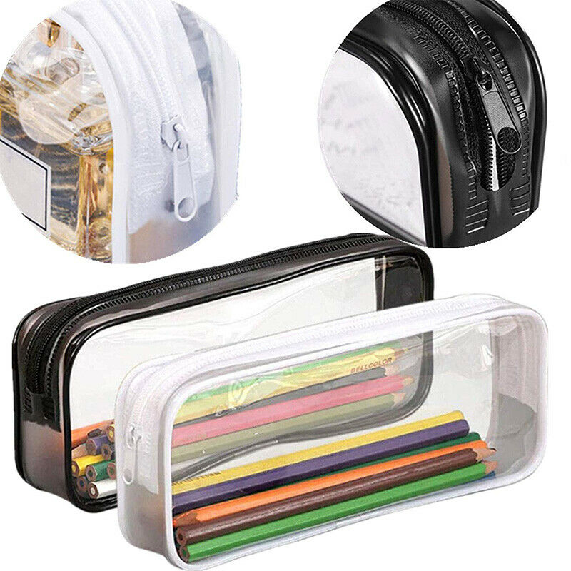 6 Pieces Clear PVC Pen Pencil Case with Zipper, for School Office Stationer T8K1