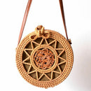 Woven Rattan Bag Round Straw Shoulder Bag Small Beach Handbags Women Summer B2R7
