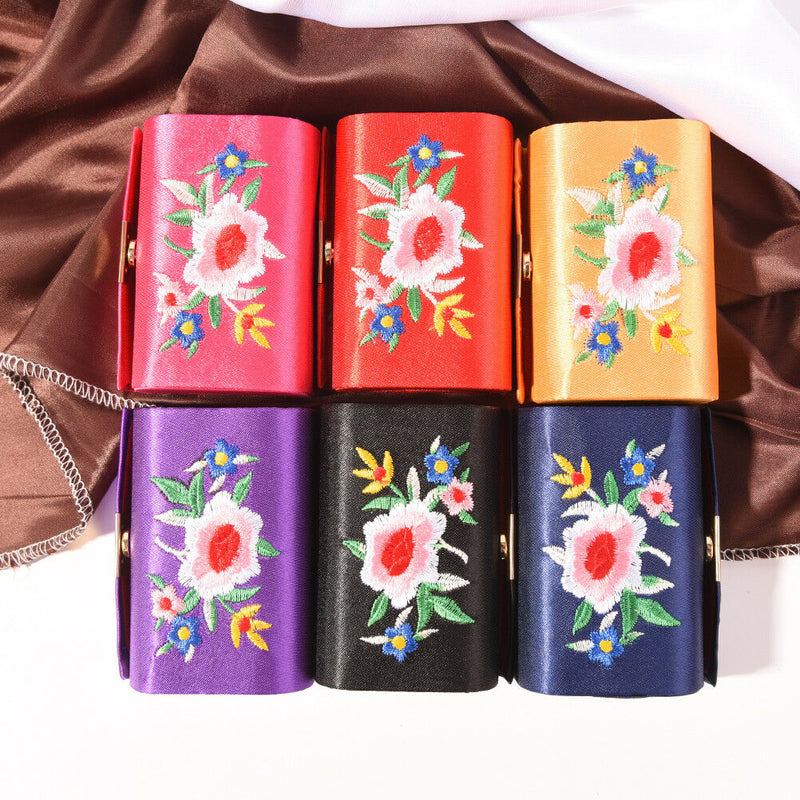 Double Support Embroidered Lipstick Case Holder With Mirror Inside & Snap-OnSPTO