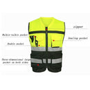 7 Pockets Class 2 High Visibility Zipper Front Safet Yellow Vest With Refle