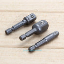 3Pcs Socket Adapter Drill Bits Hex Shank 1/4" 3/8" 1/2" Impact Driver Tool Set