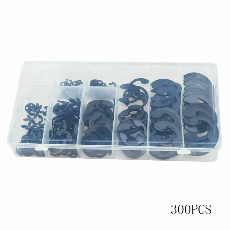 300pc E-Clip Assortment | SAE Black Oxide Fastener Set Retaining Ring Kit NLJ