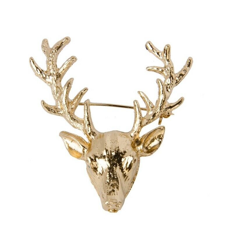 1 x Gorgeous Christmas Antler Deer Head Collar Brooch Pin Xmas Gift Unisex- G2M3
