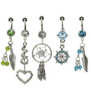 5Pcs Crystal Belly Button Rings Stud for Women Lady Dangle Navel Rings 14g