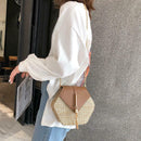 Hex-shape Straw+PU Shoulder Handbags Beach Women Top-handle Bags (Brown) A
