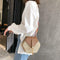 Hex-shape Straw+PU Shoulder Handbags Beach Women Top-handle Bags (Brown) A