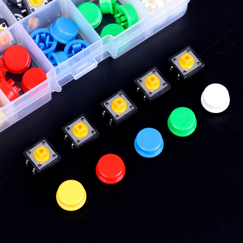 Tactile Push Button Switch Momentary Tact & Cap 12x12x7.3mm Kit Arduin Gw