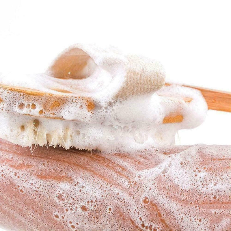Wooden Loofah Back Scrubber Sap Body Sponge Long Handled Showe Bath Brush S Z9F1