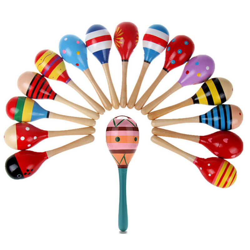 1x Wooden Maraca Wood Rattles Kids Percussion Musical Hand Instrument Shaker Kit