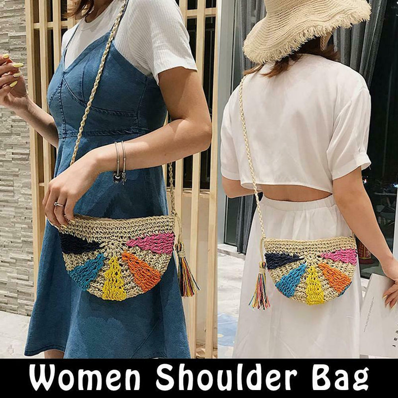 Shoulder IG8S Women Bag Bag Multicolored Straw Beach Handbag Semicircular Bags