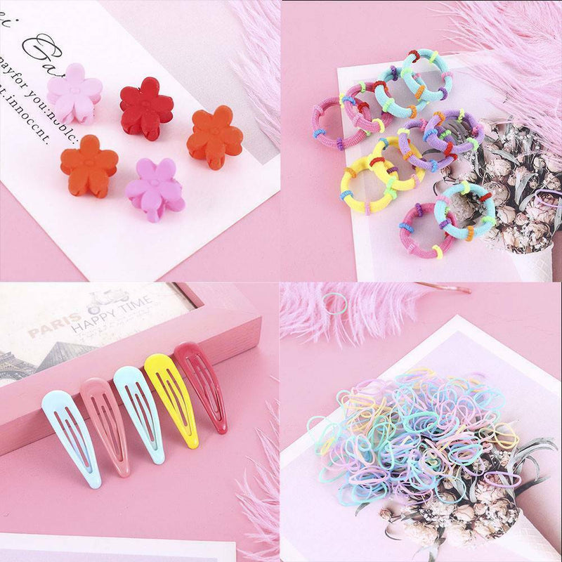 220Pcs Candy Color Hair Clips Rope Ponytail Holder Girls Kids Cute Hair Bow Set