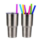 Set of 12 Reusable Straight Silicone Drinking Straws with 2pcs cleaning bru