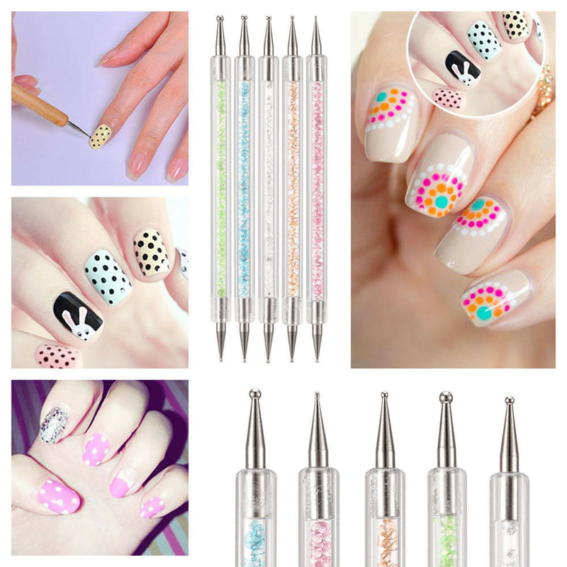 5pcs Crystal Nail Art Dotting Pen Double Head Tools DIY Nail Art Manicure Tool