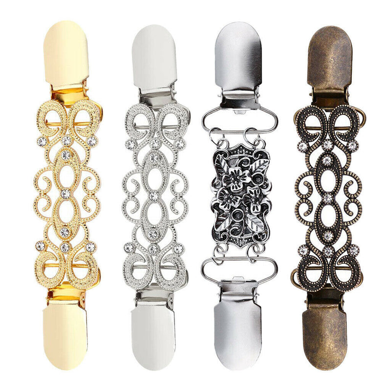 Retro Shawl Clips with Chain - Pack of 4 - Cardigan Sweater Clips Clasp,
