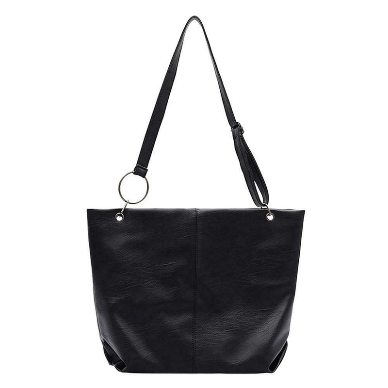 Women Leather Shoulder Crossbody Bag Large Capacity Travel Handbag (Black)