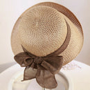 Women'S Sun Straw Hat, Big Brim Hat Bowknot Summer Hat Foldable Roll Up Flo