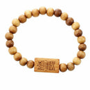 Brown Wood Beads Chinese Character Words Buddha Carved Bracelet 8.2" Girth L1A8