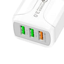 3 Port Charger USB QC3.0 Fast Charging Travel Wall Phone Adapter (White EU)