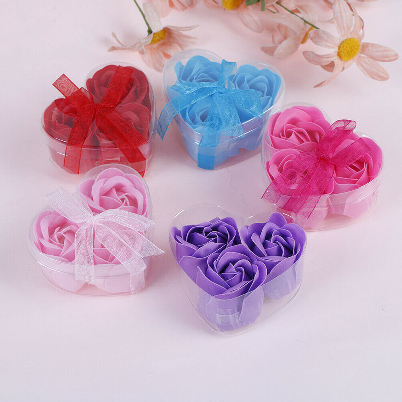 3XScented rose flower petal bath body soap wedding party gift heart bottle Hn