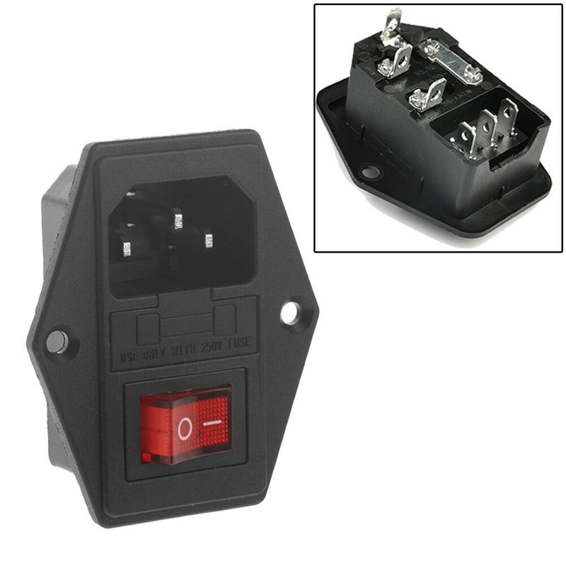 New 10A 250V Inlet Module Plug Fuse Switch Male Power Socket 3 Pin IEC320 C14