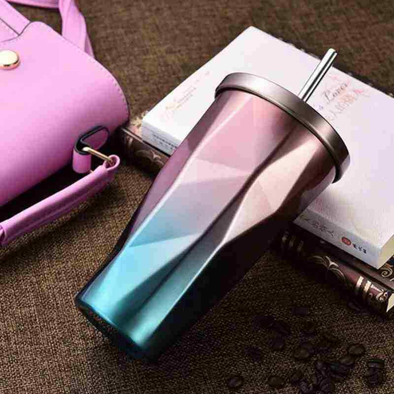 Stainless Steel Tumbler with Straw - Hot and Cold Double Wall Drinking Cups S2I2