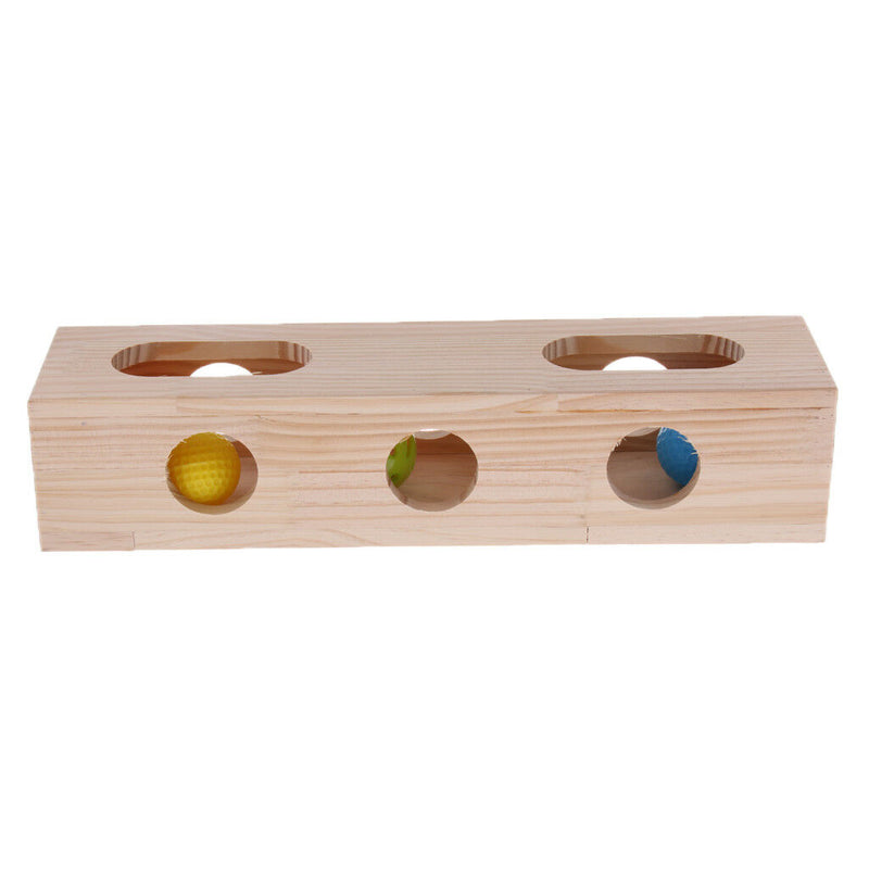 Hide and Seek Cat Play Box Wooden Treasure Box with Interactive Balls