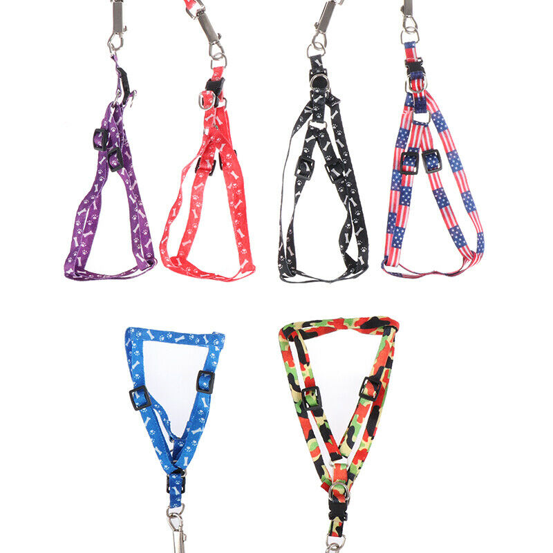 1CM Width Small Pet Dog Cat Print Rope Lead Leash Harness Adjustable Chest S Gw