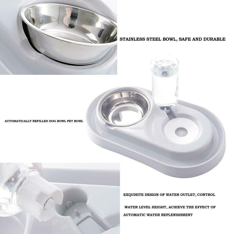 Pet Dog Automatic Water Food Feeder Dish Dual Port Drinking Feeding Basin Bowl
