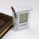 Transparent Electronic Pen Holder Container Lcd Digital Alarm Clock Desk Pe C3K1