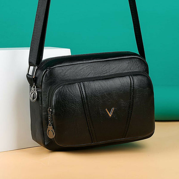 Washed PU Crossbody Bag Large Capacity Mother Elegant Zipper Shoulder Pouch