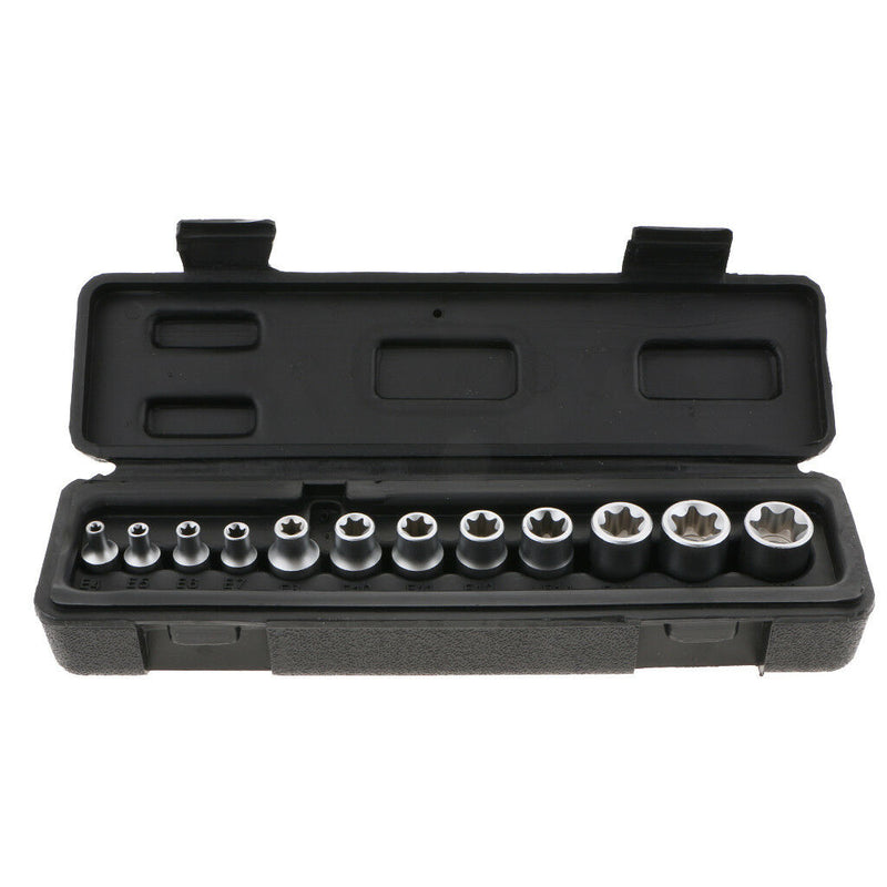 Set of Female Star External Sockets E4-E20 Socket Set 1/4" 3/8" Drive + Case