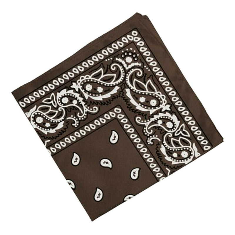 Unisex Cotton Double Sided Print Cowboy Bandana Head Wrap Neck Scarf Coffee