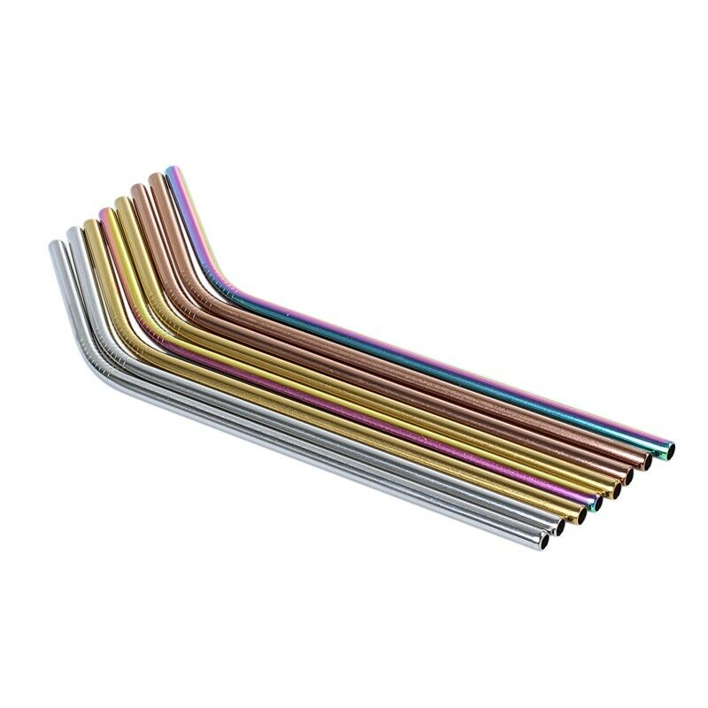 8 Pack - Stainless Steel Coloured Reusable Straws - Includes 2 Long Cleanin M4Y2