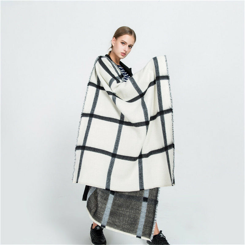 Womens Winter Warm Plaid Stole Neck Wrap Long Shawl Soft Big Grid Large Scarf