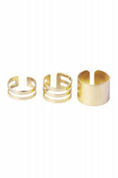 Women's 3Pcs Over The Midfinger Above The Knuckle Open Ring Golden