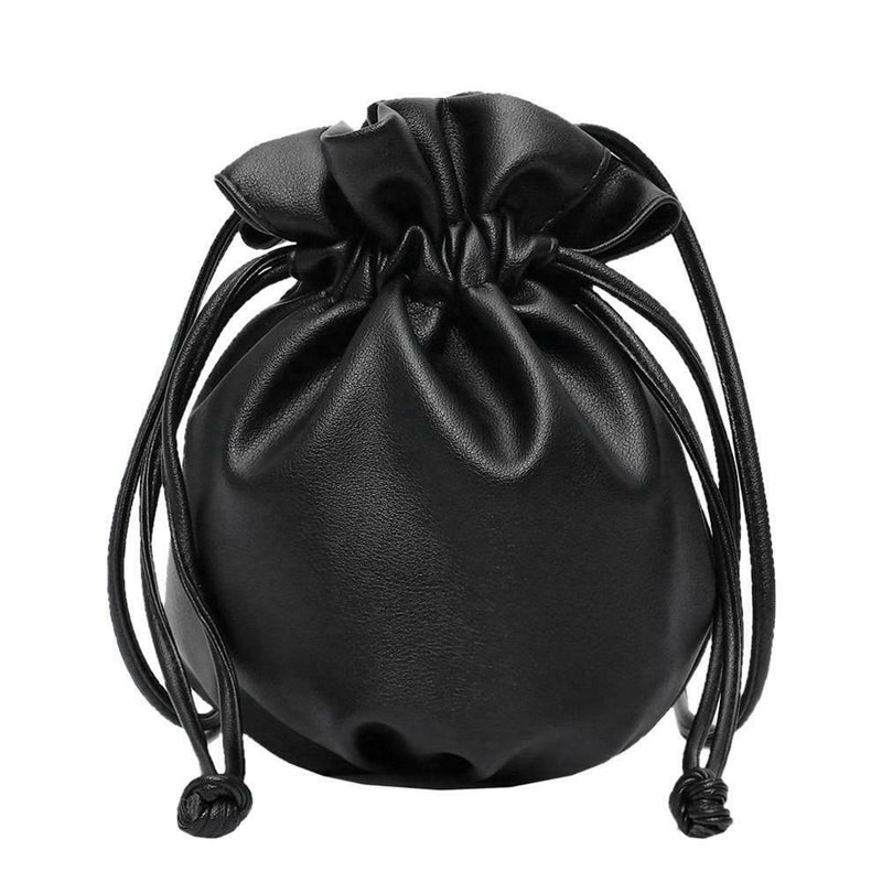 Shoulder Bucket Handbag Women PU Leather Drawstring Crossbody Bag (Black)