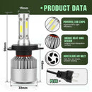 1 Pair H4 LED 72W 6500K 8000LM S4 Car Headlight Hi/Lo Beam Bulbs Waterproof A
