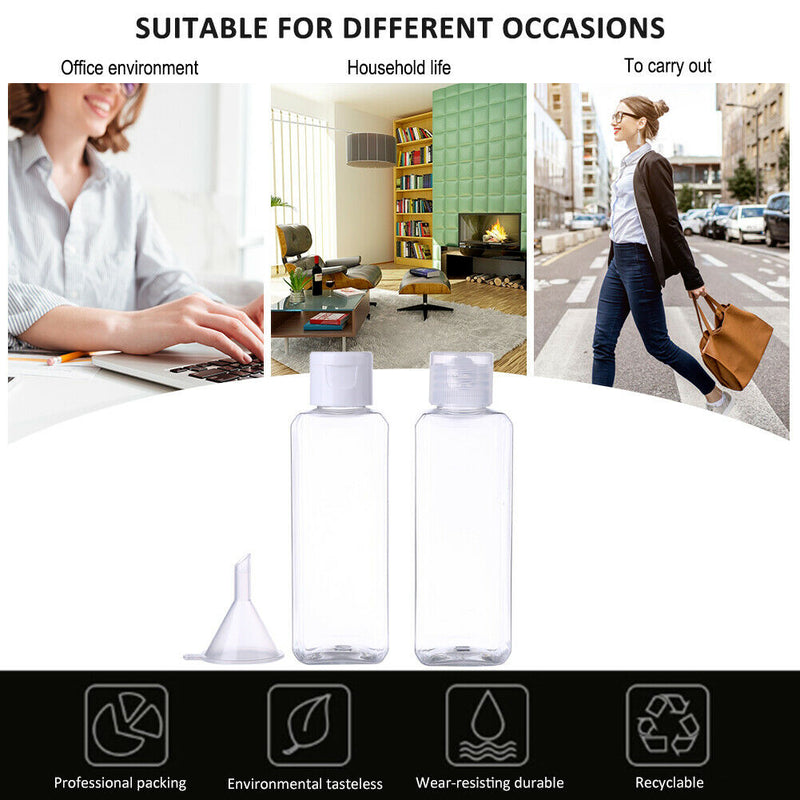 4pcs Portable 100ML Square Split Bottling Refillable Empty Container+Funnel A