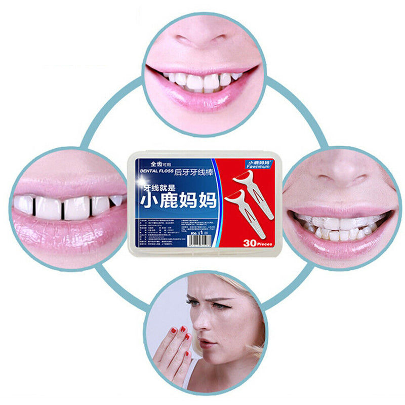 30Pcs/box Sticks Health Tooth Clean Picks Dental Floss Flosser Toothpicks FT