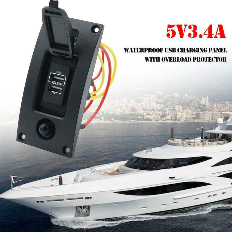 5V 3.4A 2 Port USB Charger Panel IP66 Waterproof for Boat Marine Yacht RV Truck