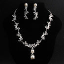 Women Leaf Flower Wedding Bridal Bride Jewelry Crystal Necklace Earrings Set