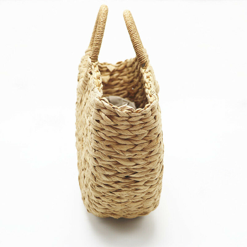 Handmade Beach Bag Round Straw Totes Bag Large Bucket Summer Bags Women Nat F2J7