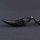 High Level Natural Black And Ice Obsidian Pendant Necklace Wolf Tooth Amulets